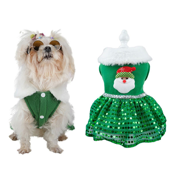 Modekläder för husdjur Hundar Katter Jultomte Hund Juldräkt Termisk Semester Valp Klänning Husdjurskläder Green XL