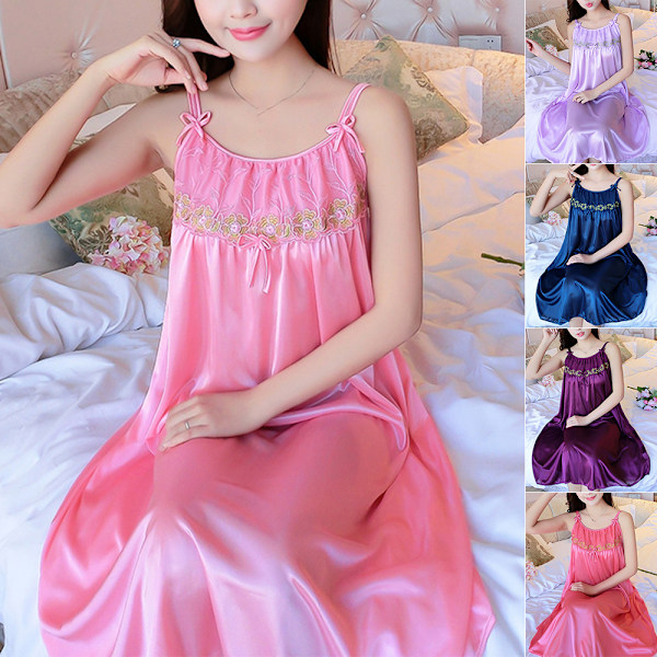 Damnattlinne Klänning Nattkläder Justerbar Spaghetti Rem Lingerie Sexig Nattkläder Rose red