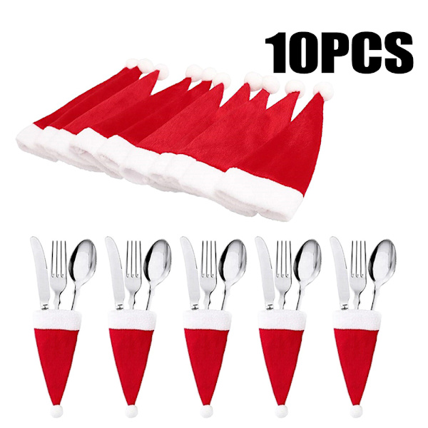 10 stk. Jule Rød Nisselue Holder Pose Lomme dekorasjoner 10PCS