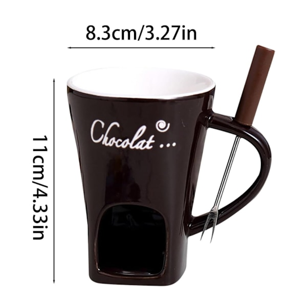 Choklad Fondue Mugg med Fonduekopp och Gaffel, Perfekt för Dejtkvällar, Födelsedagar och Bröllopspresenter Brown
