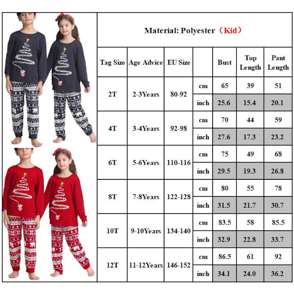 Julpyjamas för familjen Jul-PJs Matchande set Vuxna Barn Festkläder Sovkläder Set Kids-Red 12T