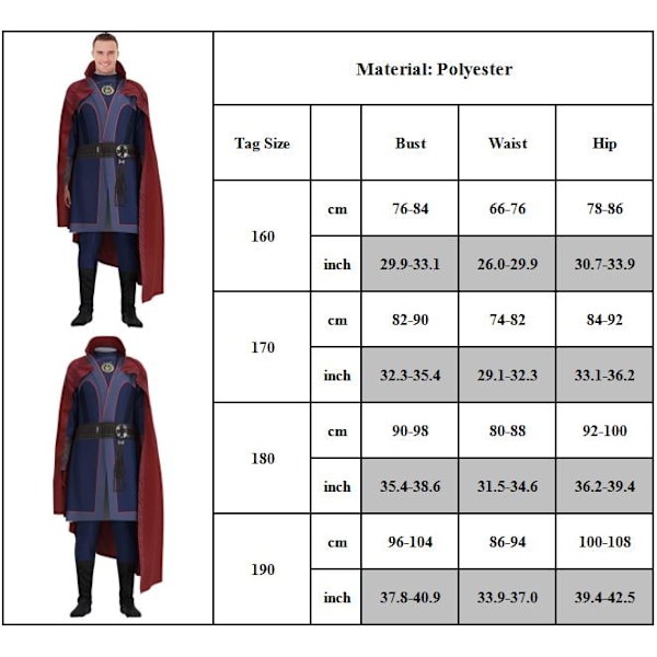 Herr Doktor Strange Kostym Cosplay Dr Kapp Halloween Party Rekvisita Finfina Kläder 170cm