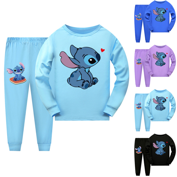 2-pack Barnpyjamas Stitch Långärmad Tröja Set Nattkläder Light blue 160cm