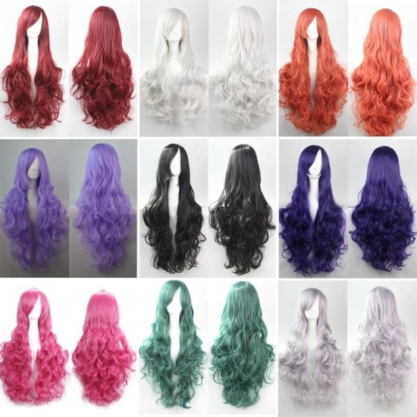 80cm Cosplay Party Parykk Dame wine red 80