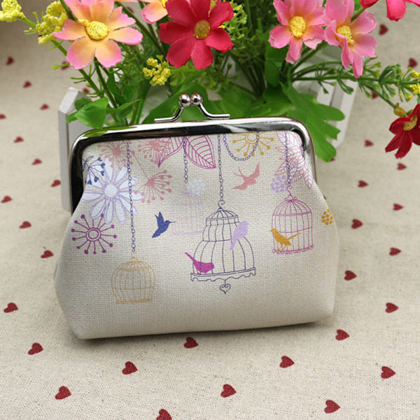 Tryckt Myntplånbok Vintage Väska Spänne Kopplingspåse Plånböcker Fågelbur 12x10cm