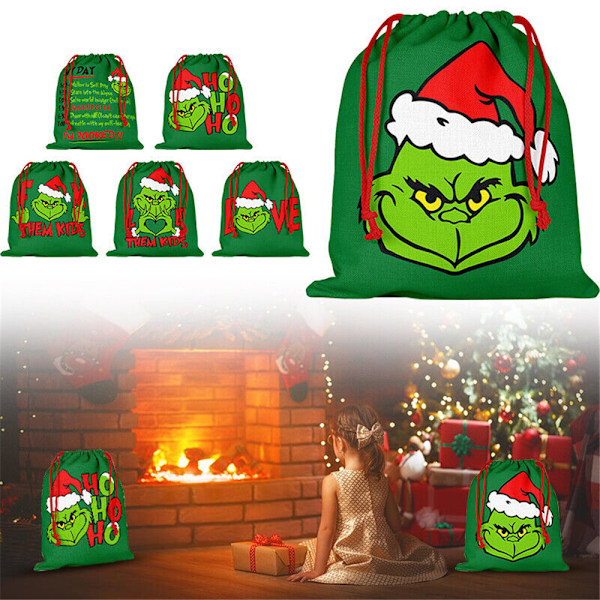 Jul Grønn Grinch Sekk Snøring Bag Julegave Gavepose A