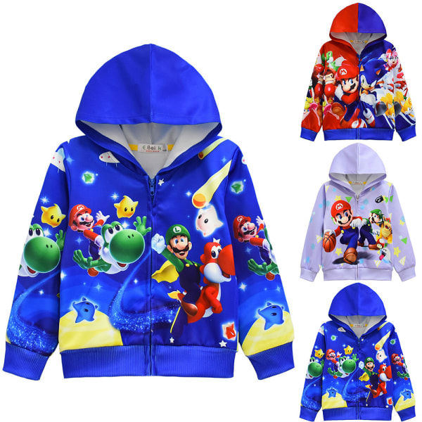 Super Mario Kids Hoodie Zip Jacka Coat Långärmad Julpresent B 110cm