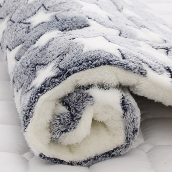Valp husdjur filt katt säng madrass mjuk varmare matta Blue White Star 61*41cm