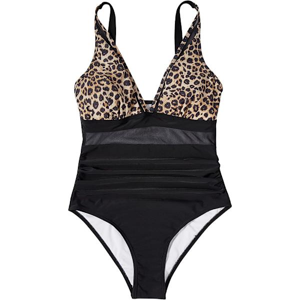 Dame Polstret Monokini Badetøj Hel Badedragt Mavekontrol Strandtøj Black+Leopard M