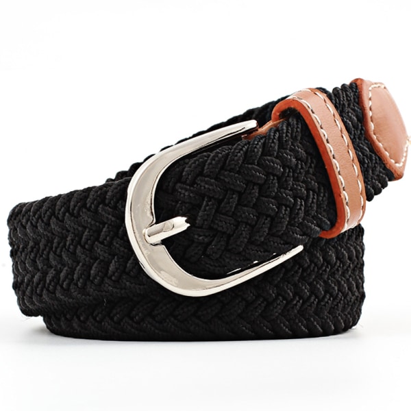 Vävt Stretchbälte Spänne PU Ring Spetsig Herr/Dam/Tonåring black 100CM