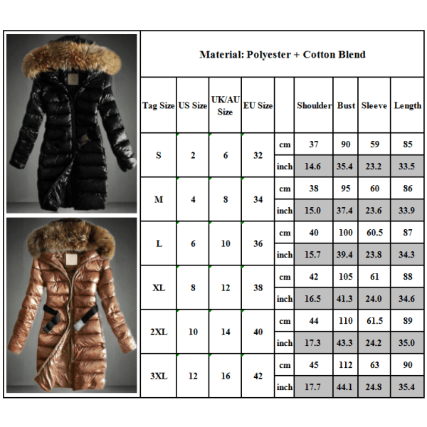 Kvinnor pufferjacka långärmad vinter varm black 2XL