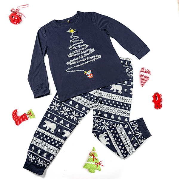 Julpyjamas för familjen Jul-PJs Matchande set Vuxna Barn Festkläder Sovkläder Set Kids-Navy 12T