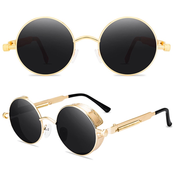 Runda objektivsolglasögon Fashion Circle Ozzy Hippie-glasögon Gold Frame Black Lenses 3 Pack