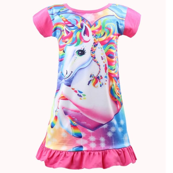 Kids Unicorn Rainbow Horse Print tecknad klänning Rose Red 150 cm