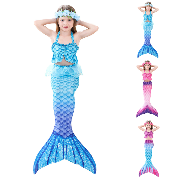 Barn Flickor Mermaid Tail 3ST Set Kostym Baddräkt Badkläder Strandkläder Ålder 2-13 år C 140cm