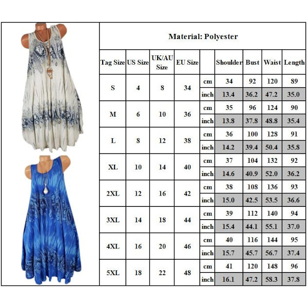 Damtryckt ärmlös klänning Sommarklänning Strand Lång Semesterklänning Light Blue 4XL