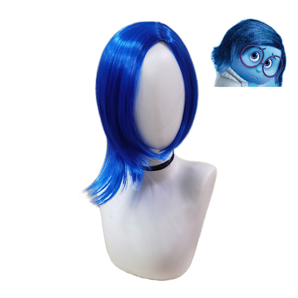 Inside Out 2 Tristhet Cosplay Parykk for Kvinner Menn Kort Blå Bob Parykk Rett Hår Halloween Kostyme