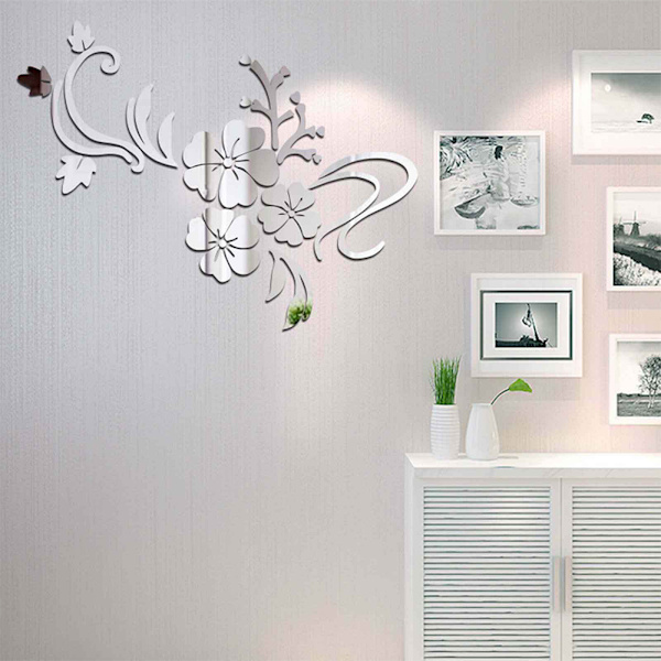 3D-spegelblomma avtagbar väggdekal Silver