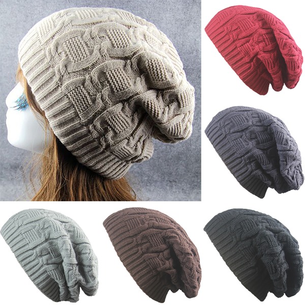 Casual Stickad Mössa Dam Vinter Mjuk Varm Stickad Beanie Hat light grey