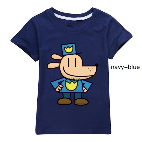 Dog Man Pojkar T-shirt Tecknade Toppar Tee Barn Pojkar Flickor T-shirts Barnkläder Sommar Kortärmad Navy Blue 140cm