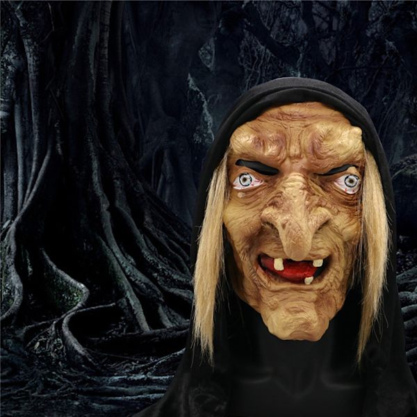 Skræmmende Gammel Heks Maske Latex Med Hår Halloween Udklædning