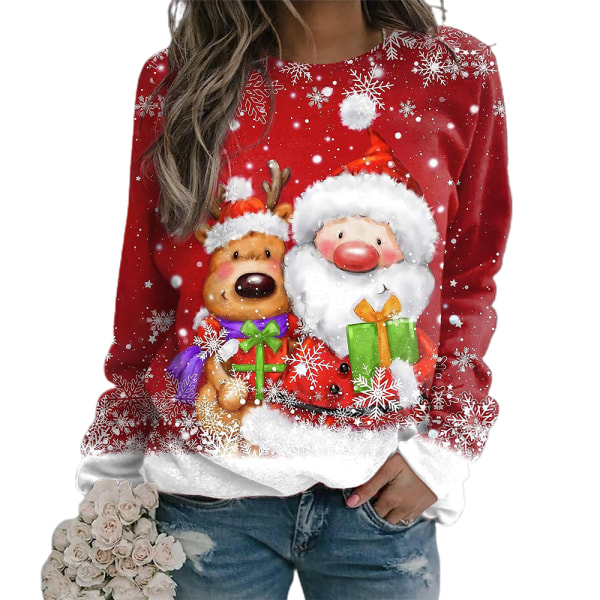 Jul Långärmad Casual Holiday Shirt Toppar Vinter Xmas Gift B 2XL