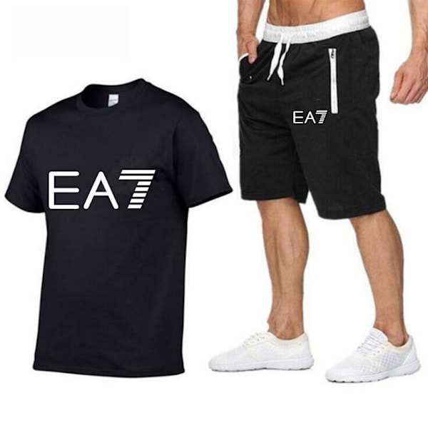Kesäinen miesten t-paita shortsit setti urheilu lyhythihainen + shortsit rento toppi verryttelypuvut C 2XL
