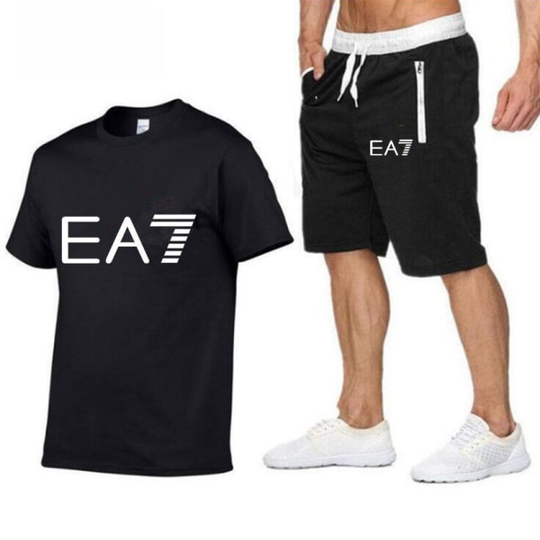 Sommarträningsdräkt för män 2 delar, EA7 kortärmade T-shirts Shorts Sportkläder C S