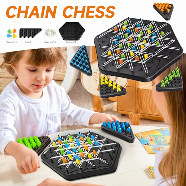 Kedjespel Triangel Schack, 2 till 4 spelare, Familjespel för barn och vuxna, Brädspel för familjekvällar