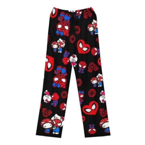 Animepyjamas för kvinnor och flickor, söta tecknade kattryck, flanell, jul, halloween, avslappnade sovkläder, byxor KT Cat Black 2XL