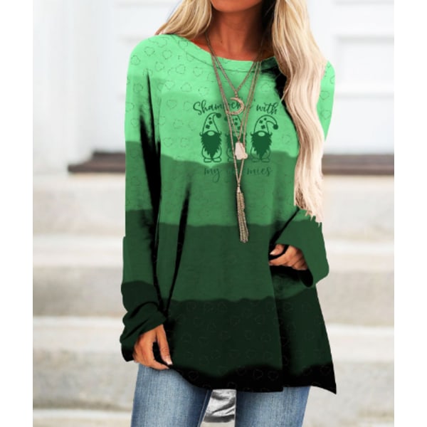 St. Patrick's Day-trykk fritidsskjorte med lange ermer for kvinner A 2XL