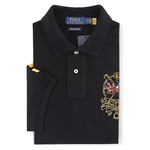 Ralph Lauren Herr Polotröja Solid Mjuk Andningsbar Mesh Polotröjor Slim Fit Krageknappar Kortärmad T-shirt Sommar Casual Strand Träning Tröja Black M