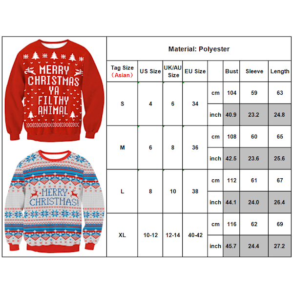 Unisex Jultröja för Kvinnor/Män - Fultröja, Pullover, Julmode, Festtröja, Toppar, Julparty, Pullover Hoodie, Sweatshirt D S