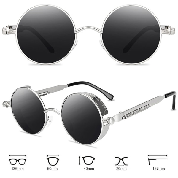 Runda objektivsolglasögon Fashion Circle Ozzy Hippie-glasögon Black Frame Black Lenses 3 Pack