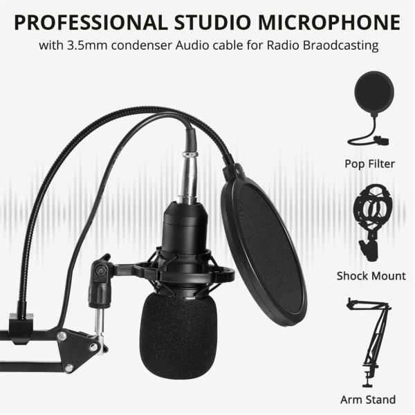 Professionell kondensatormikrofon Inspelningsutrustning Mikrofon