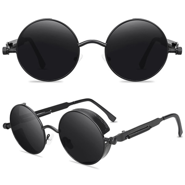 Runda objektivsolglasögon Fashion Circle Ozzy Hippie-glasögon Black Frame Black Lenses 3 Pack