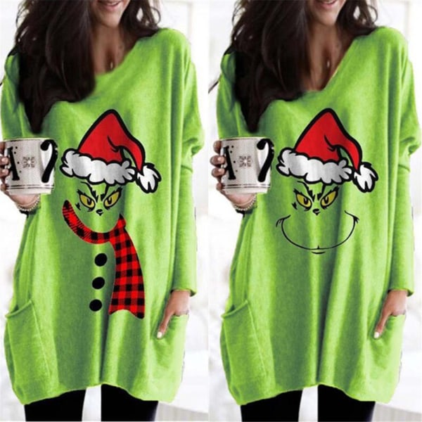 Julgrinch Långtröja för Kvinnor, Casual Långärmad A XL