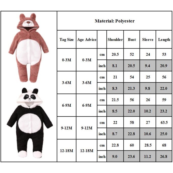 Djur Plysch Pojke Flicka Bodysuit Nyfödd Jumpsuit med Huva Julklapp dark grey 6-9M