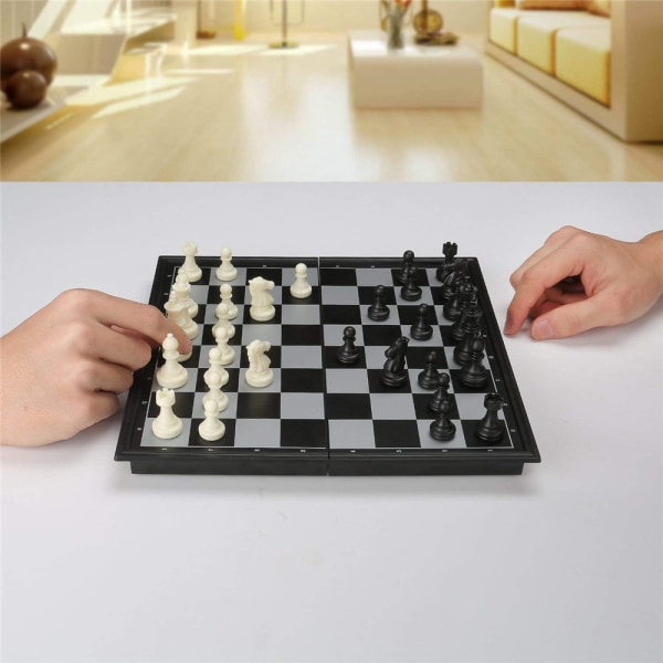 2-i-1 magnetiskt schack, hopfällbart schackbräde svart och vitt