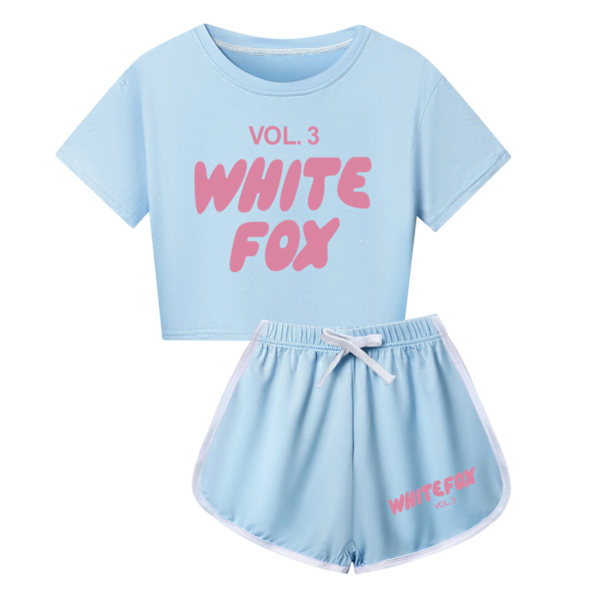 \"WHITE FOX\" Kirjainpainatus Kesä T-paita Toppi Shortsit Setit Lasten Tyttöjen Pyjamat Loungewear Verryttelypuku Asut Light Blue 140cm