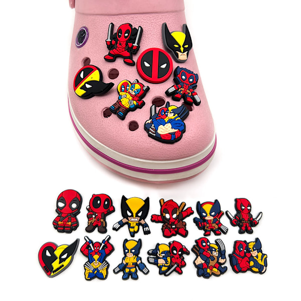 Deadpool Wolverine 19 st Tecknade Skoberlocker för Träskosandaler, Söta Skodekorationsberlocker för Tonåringar och Vuxna 19PCS