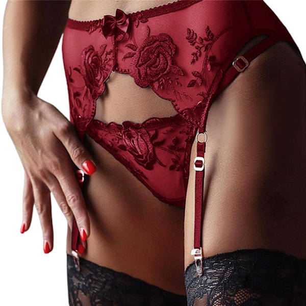 Dam Strumpbandsbälte Underkläder Sexigt Suspenderbälte+Transparent G-string Set red M
