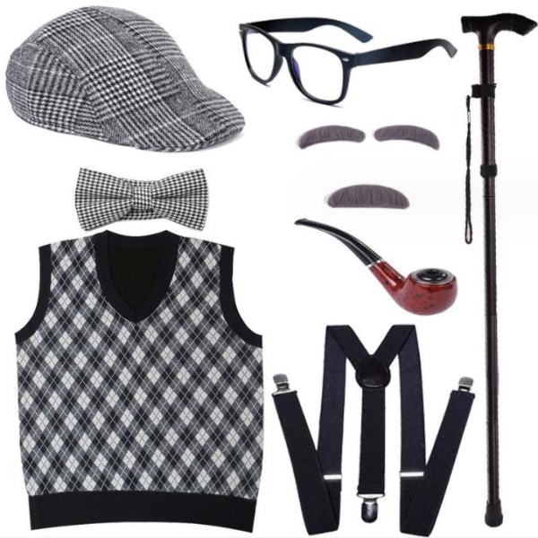 Old Man Kostym Morfar Barn Pojkar Skolfest Bokvecka Cosplay Fancy Dress Set D 110cm