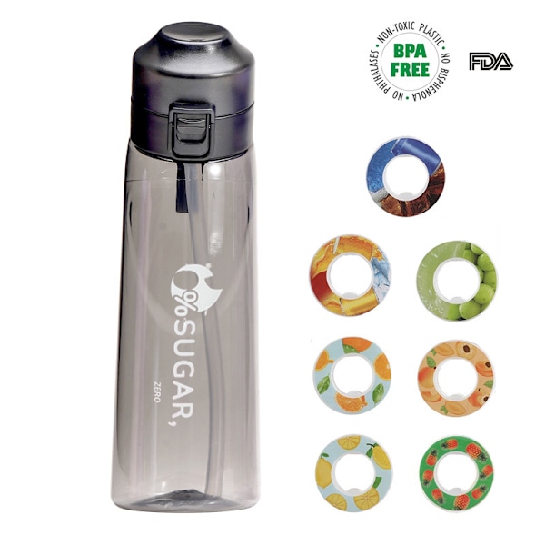 650 ml vattenflaska med 7 smaksatta smakpoddar med fruktdoft Black