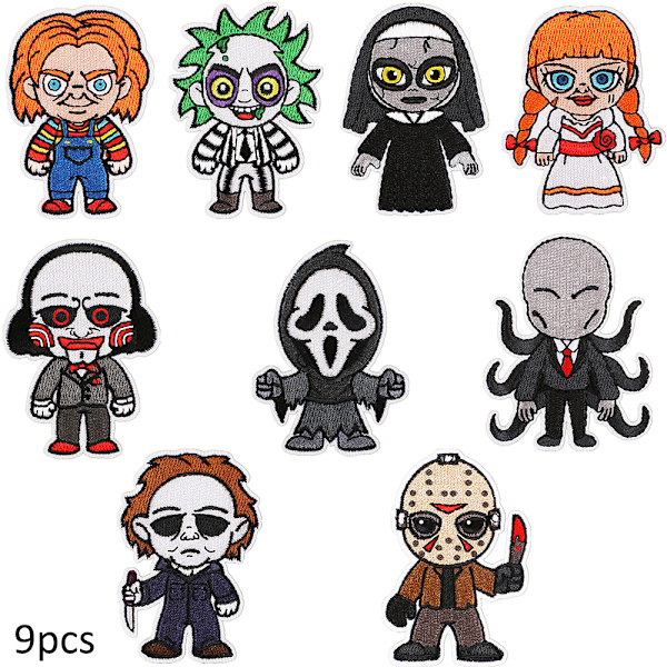 9 st/set Halloween skräckfilm strykjärn/sy på broderilapp dekorativ applikation 9PCS