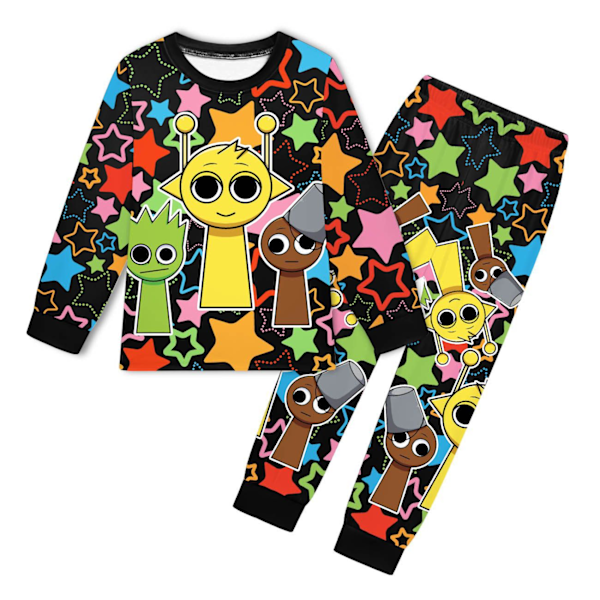 Rhythm Box Flickpyjamas Barn Flickor Pojkar 2-dels Set Långärmad Tryckta Toppar + Byxor Tryckta Kläder Pyjamas & Vardagskläder Barnpresent Black 150cm