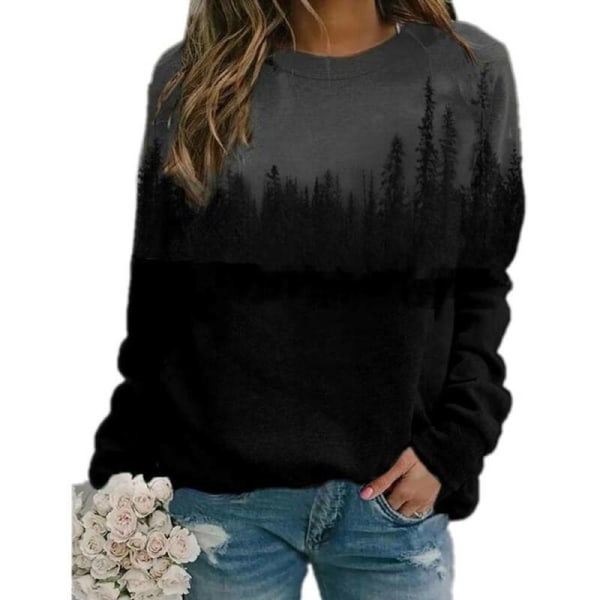 Plus Size Dam Tryckt Lös Hoodie Sweatshirt Långärmad Grey XL