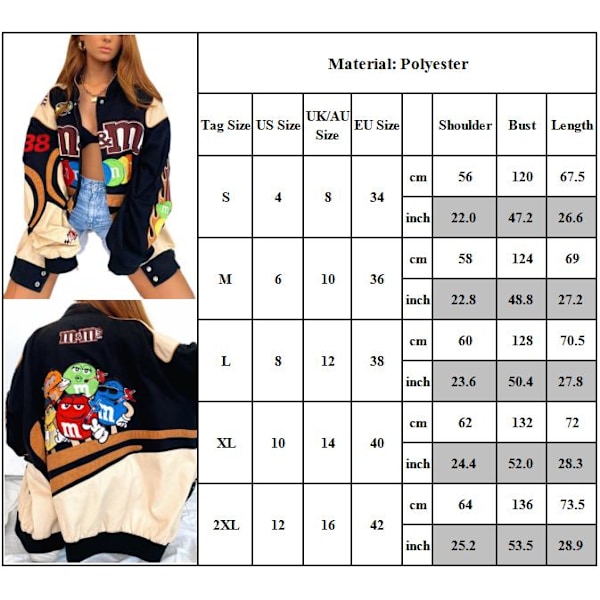 Damskola Teamjacka Motorcykel Brev Grafisk Racing Retro Färgblock Basebolljacka Streetjacka XL