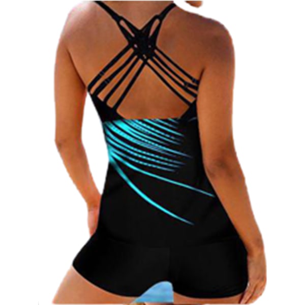 Kvinnor Bikini printed två delar Split Bikini Set Beach Baddräkt black blue S