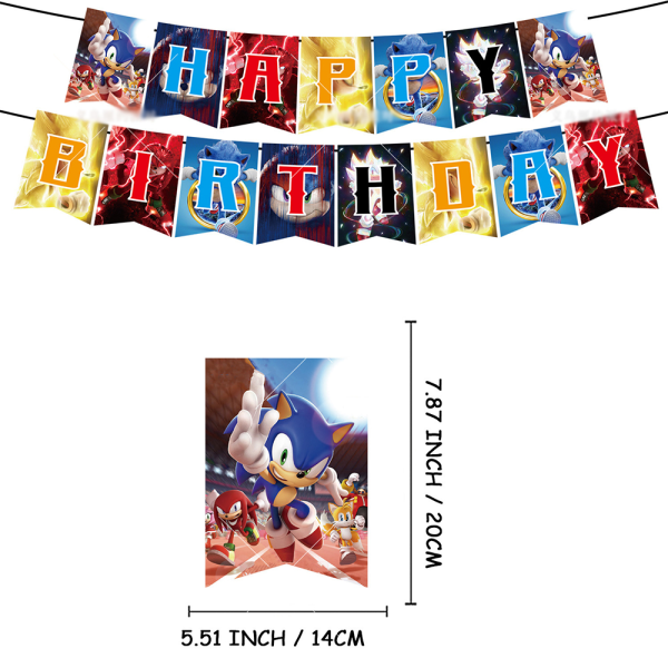 Sonic the Hedgehog Cake Toppers Födelsedag Banners Ballonger Set
